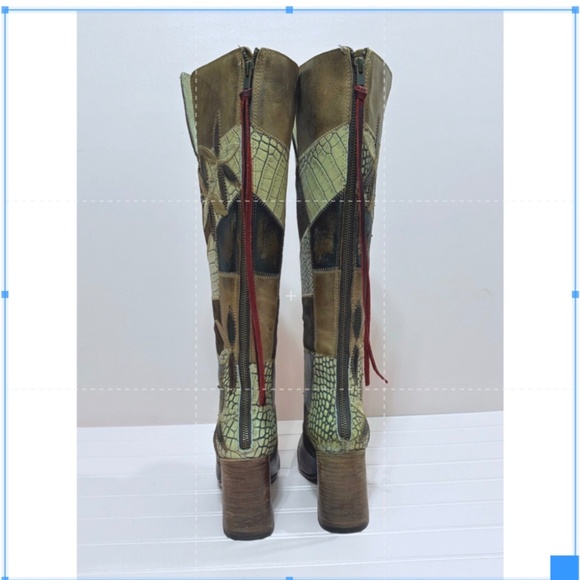FREE BIRD BY STEVEN JUNO OLIVE MULTI COLOR PATCHWORK TALL BOOTS HANDMADE SIZE 6 - Picture 9 of 13